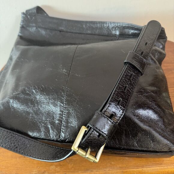 HOBO Crossfire Black Leather Crossbody Messenger Bag Shoulder Bag Boho 90s Y2K - Picture 7 of 14